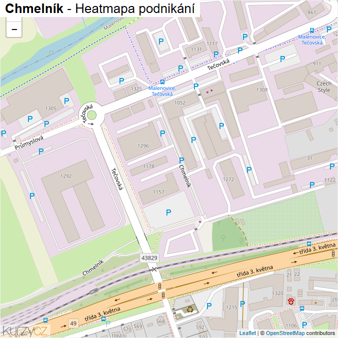 Mapa Chmelník - Firmy v ulici.