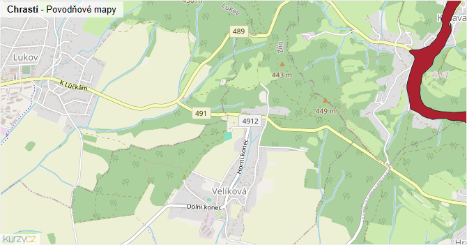 Chrastí - záplavové mapy stoleté vody