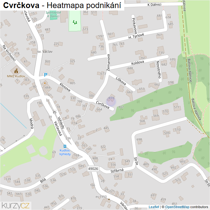 Mapa Cvrčkova - Firmy v ulici.