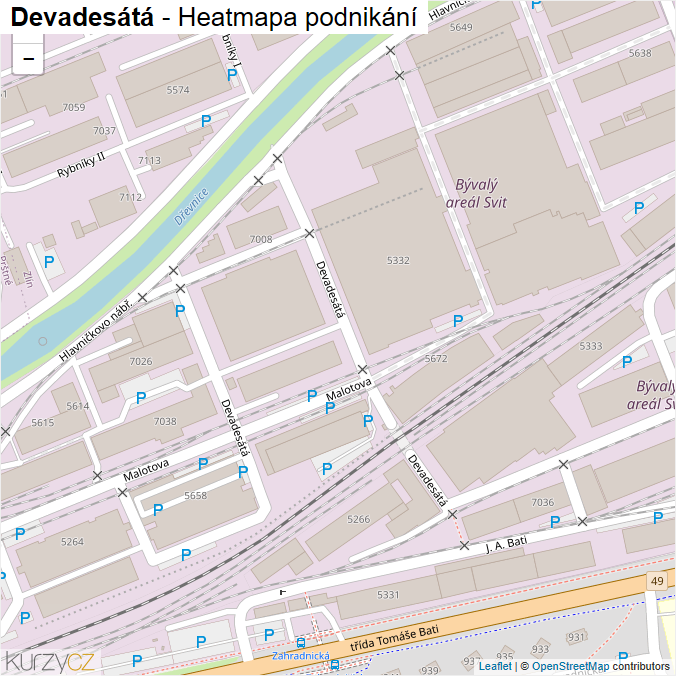 Mapa Devadesátá - Firmy v ulici.