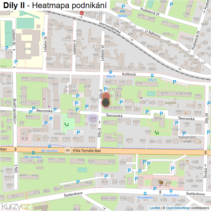 Mapa Díly II - Firmy v ulici.