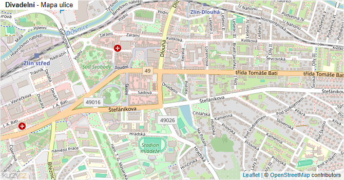 Divadelní - mapa ulice