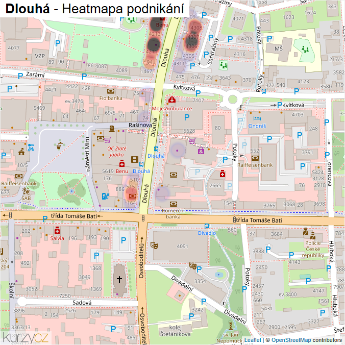 Mapa Dlouhá - Firmy v ulici.