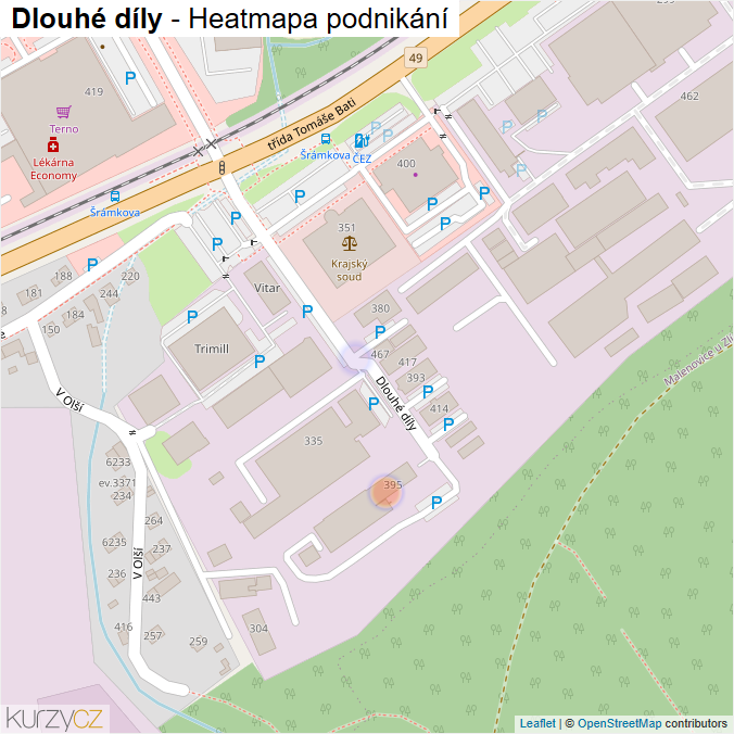 Mapa Dlouhé díly - Firmy v ulici.