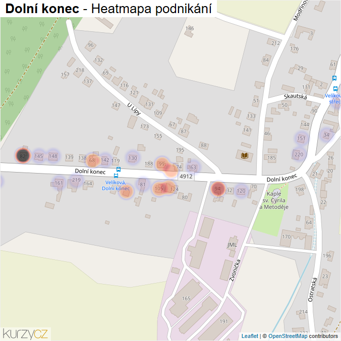 Mapa Dolní konec - Firmy v ulici.