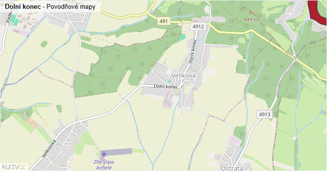 Dolní konec - záplavové mapy stoleté vody