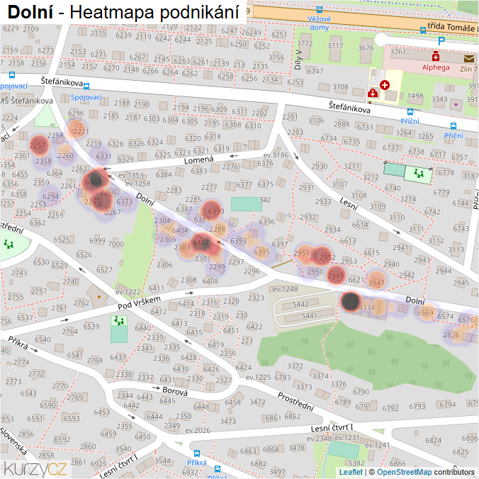 Mapa Dolní - Firmy v ulici.
