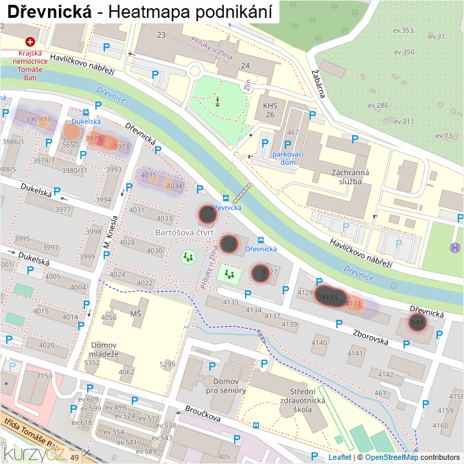 Mapa Dřevnická - Firmy v ulici.