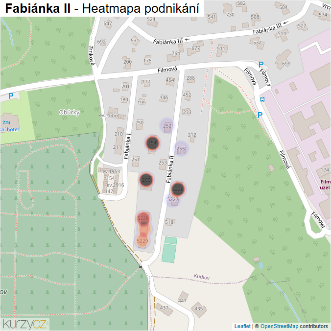 Mapa Fabiánka II - Firmy v ulici.