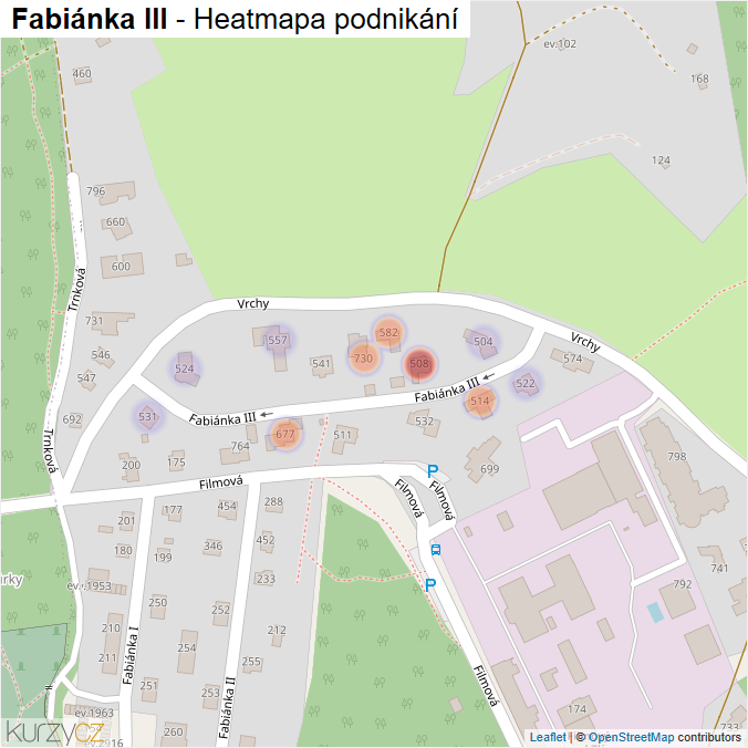 Mapa Fabiánka III - Firmy v ulici.