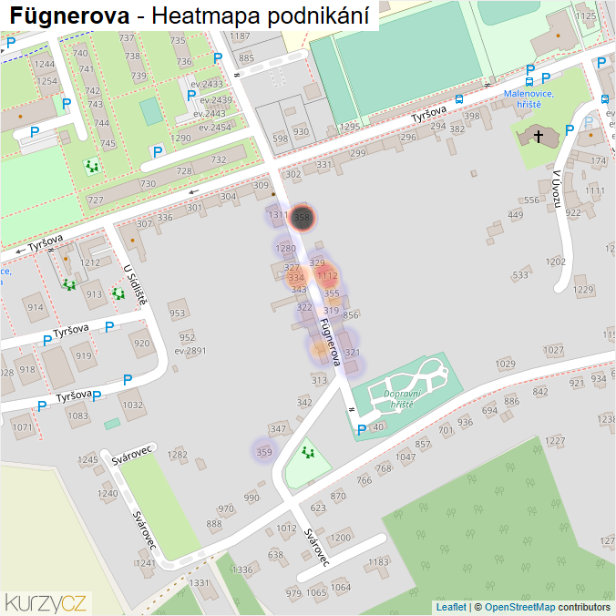 Mapa Fügnerova - Firmy v ulici.
