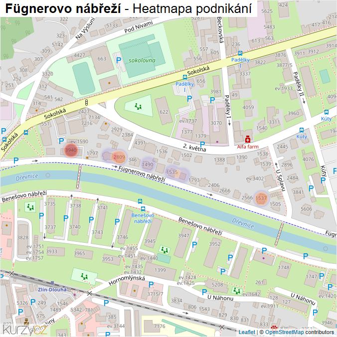 Mapa Fügnerovo nábřeží - Firmy v ulici.