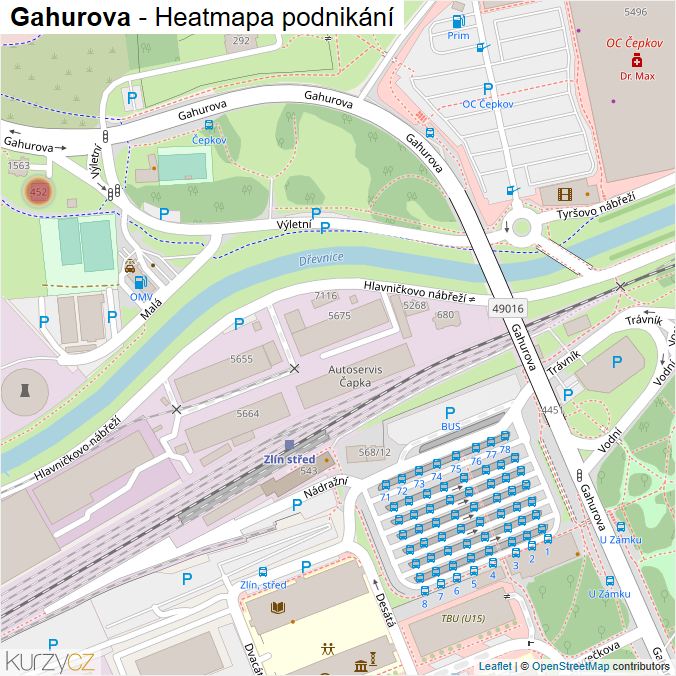 Mapa Gahurova - Firmy v ulici.