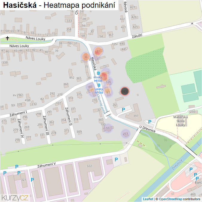 Mapa Hasičská - Firmy v ulici.