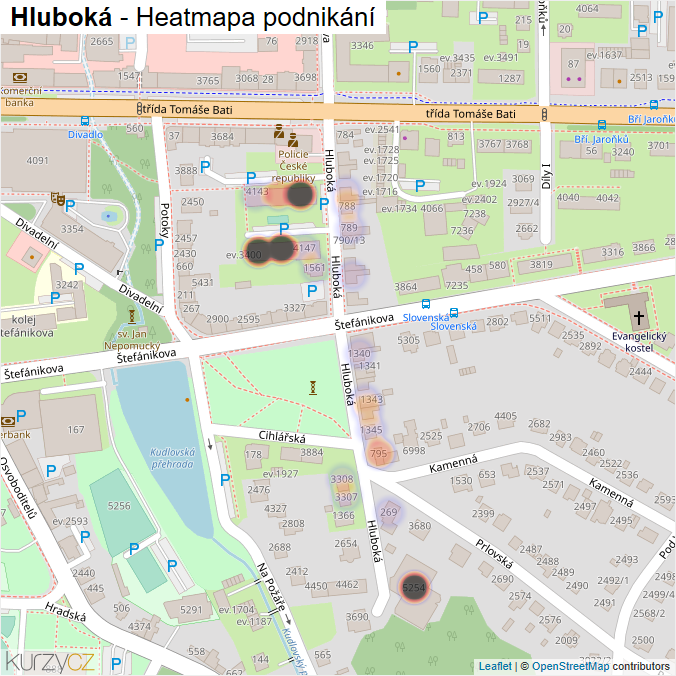 Mapa Hluboká - Firmy v ulici.