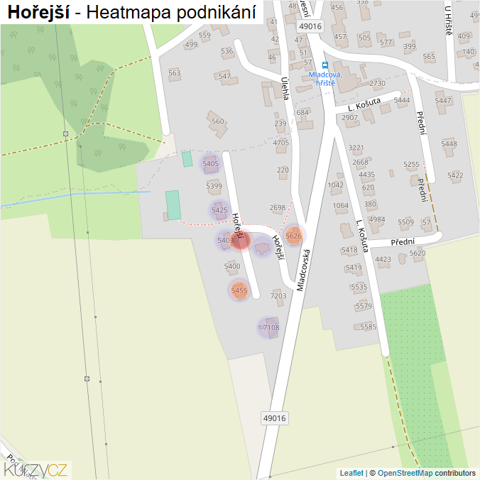 Mapa Hořejší - Firmy v ulici.