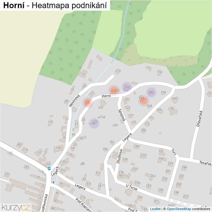Mapa Horní - Firmy v ulici.