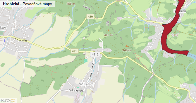 Hrobická - záplavové mapy stoleté vody