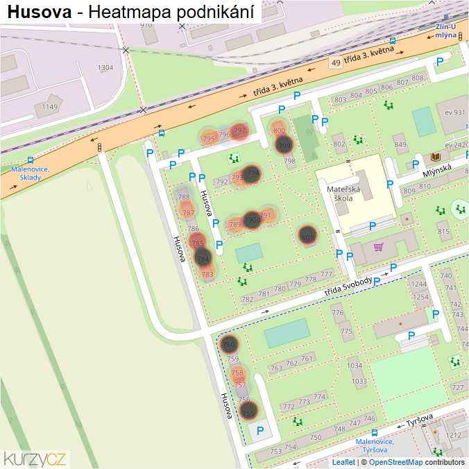 Mapa Husova - Firmy v ulici.