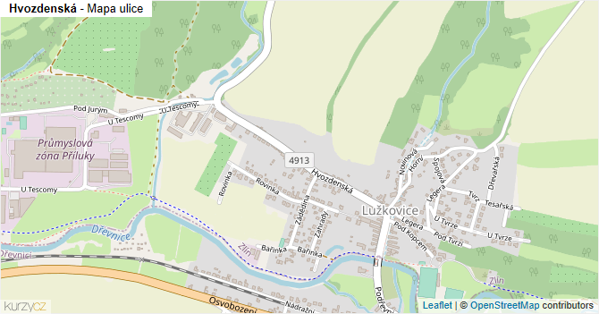 Hvozdenská - mapa ulice