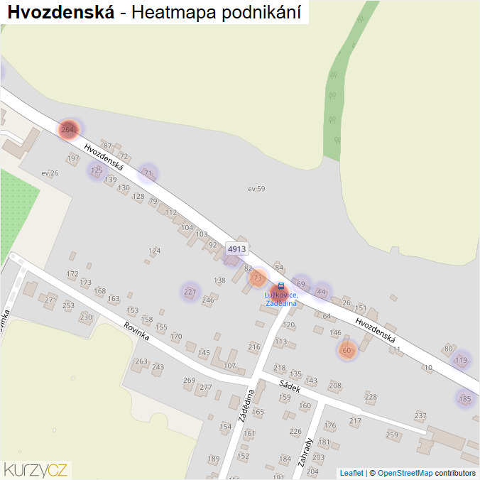 Mapa Hvozdenská - Firmy v ulici.
