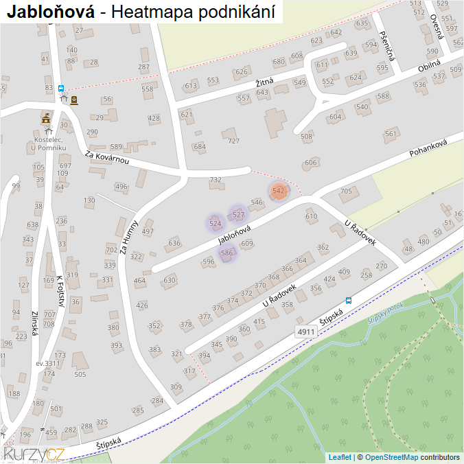 Mapa Jabloňová - Firmy v ulici.