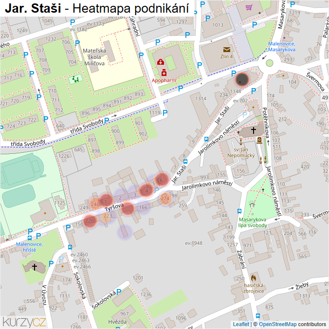 Mapa Jar. Staši - Firmy v ulici.