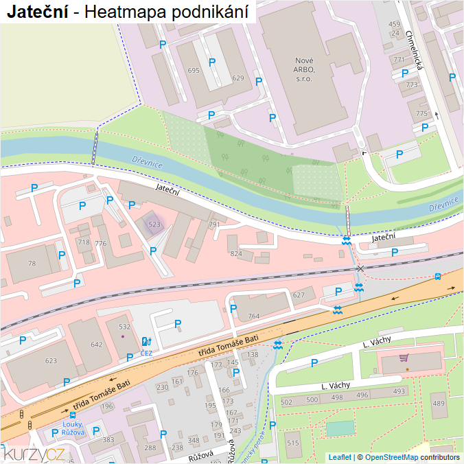 Mapa Jateční - Firmy v ulici.