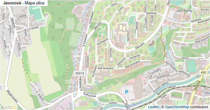 Javorová - mapa ulice
