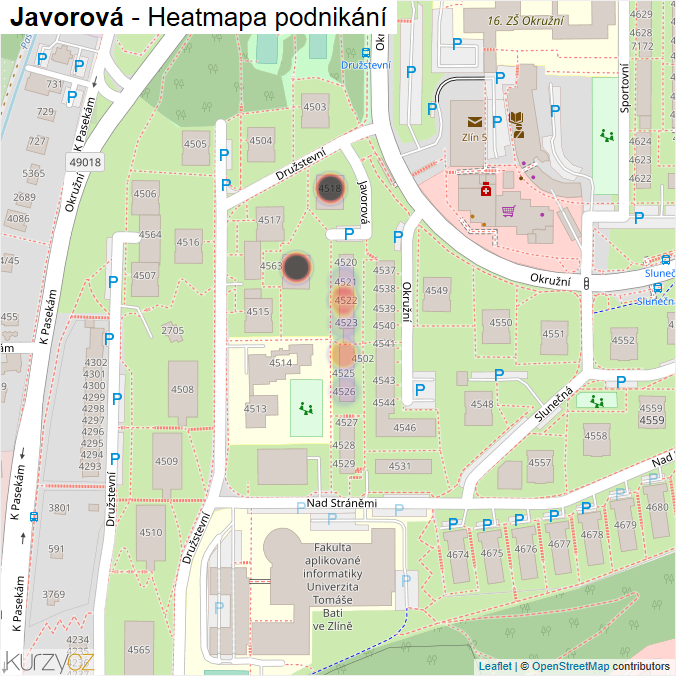 Mapa Javorová - Firmy v ulici.