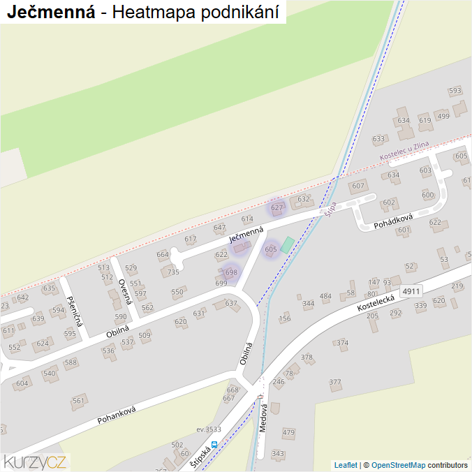 Mapa Ječmenná - Firmy v ulici.