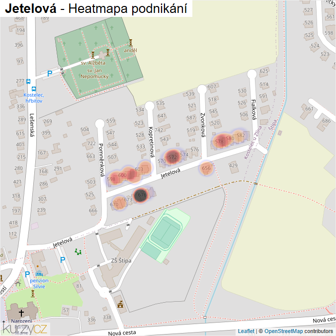 Mapa Jetelová - Firmy v ulici.