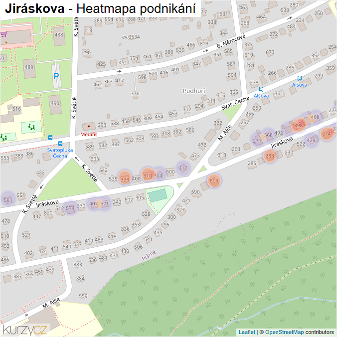Mapa Jiráskova - Firmy v ulici.