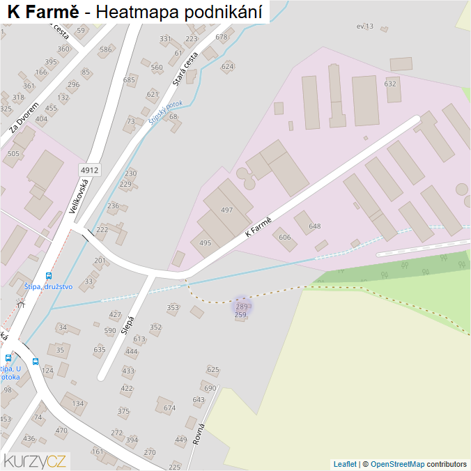 Mapa K Farmě - Firmy v ulici.