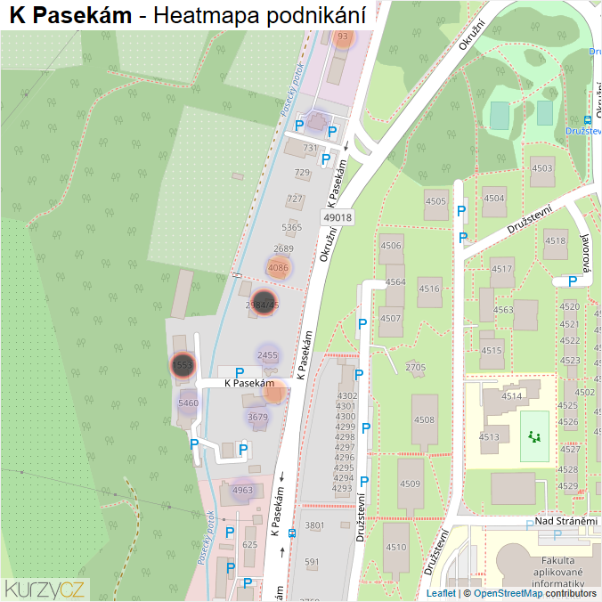 Mapa K Pasekám - Firmy v ulici.