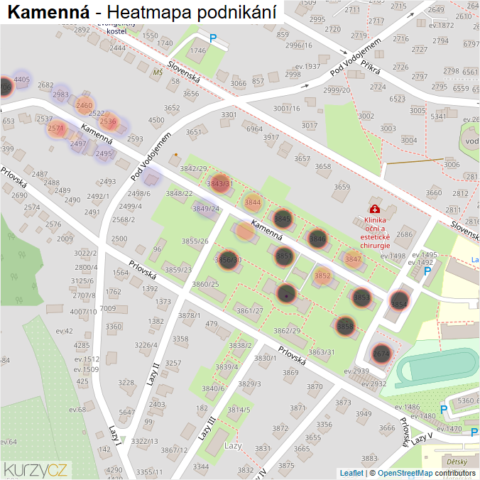 Mapa Kamenná - Firmy v ulici.