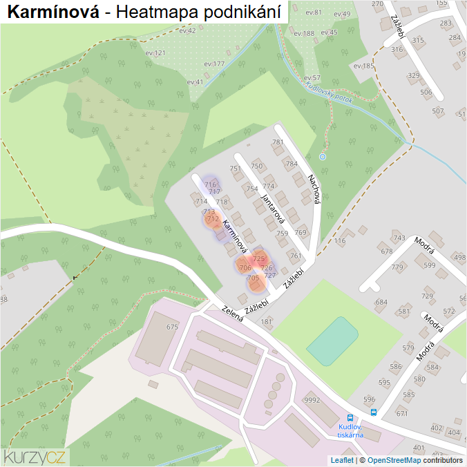 Mapa Karmínová - Firmy v ulici.