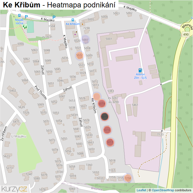 Mapa Ke Křibům - Firmy v ulici.