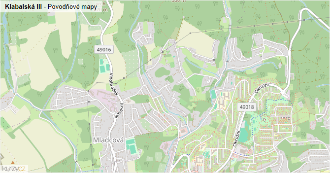 Klabalská III - záplavové mapy stoleté vody