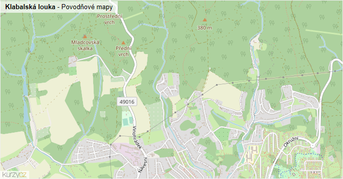 Klabalská louka - záplavové mapy stoleté vody
