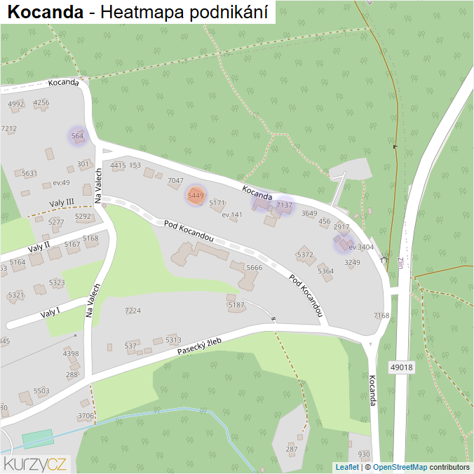Mapa Kocanda - Firmy v ulici.