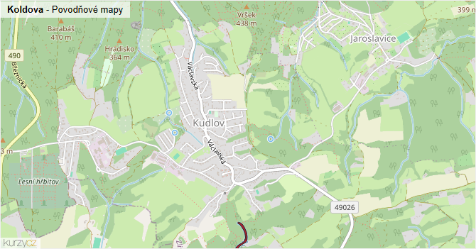 Koldova - záplavové mapy stoleté vody