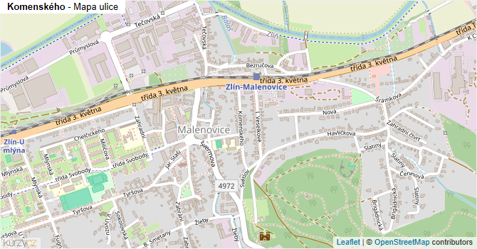 Komenského - mapa ulice