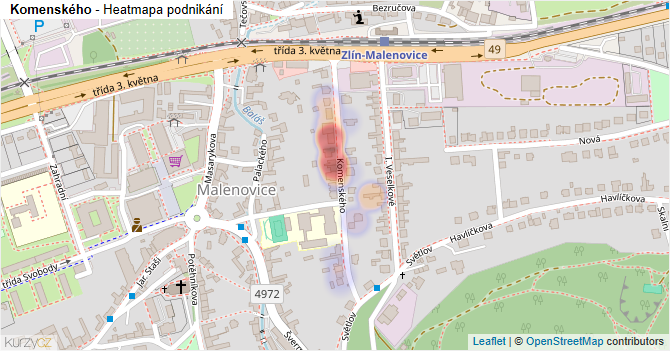 Komenského - mapa podnikání