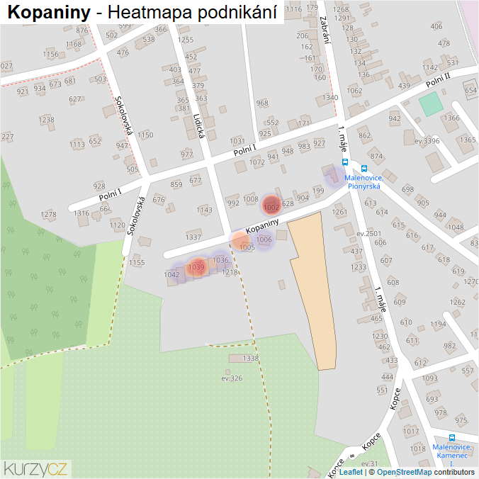 Mapa Kopaniny - Firmy v ulici.