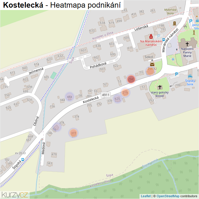 Mapa Kostelecká - Firmy v ulici.