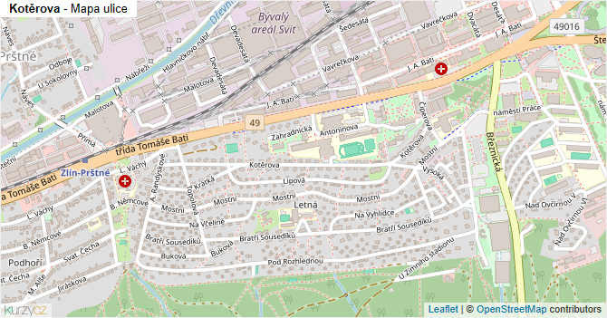 Kotěrova - mapa ulice