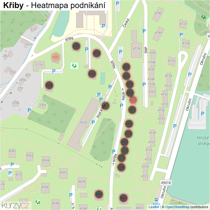 Mapa Křiby - Firmy v ulici.