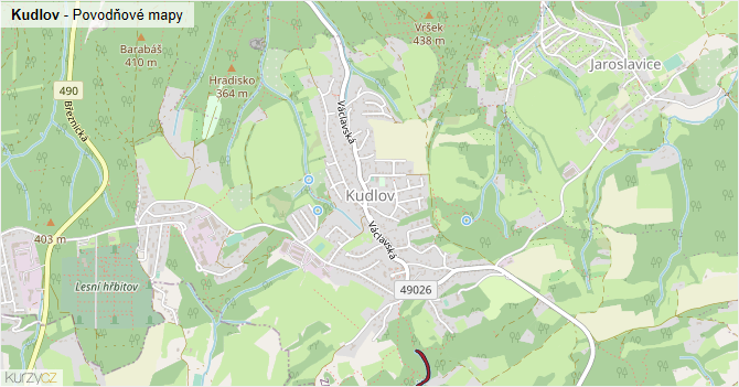 Kudlov - záplavové mapy stoleté vody