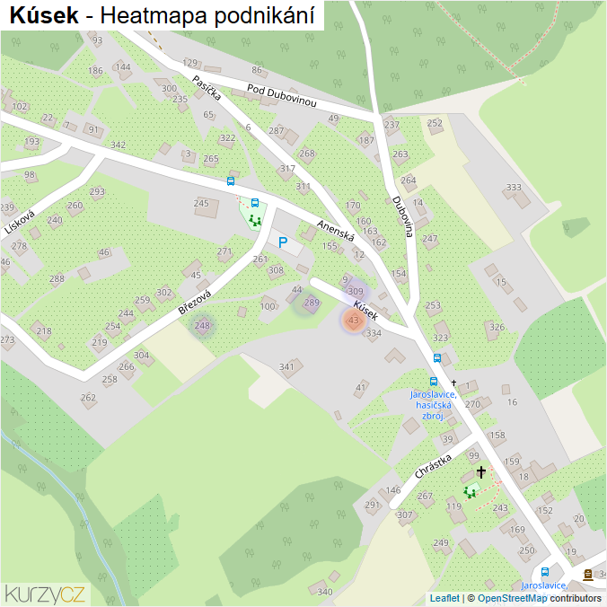 Mapa Kúsek - Firmy v ulici.